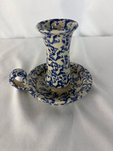 Load image into Gallery viewer, Candle Holder, Sampson Westminster Mass, Blue Spongeware Pottery