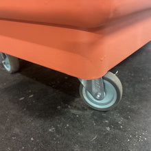 Load image into Gallery viewer, Custom Orange Rolling Cabinet With Mahogany Wood Top