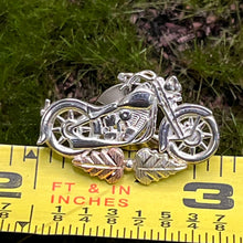 Load image into Gallery viewer, Lapel Pin, Sterling Silver, Black Hills Gold Leaves, Motorcycle