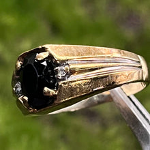 Load image into Gallery viewer, Ring, 10K Gold, Onyx with 2 Small Diamonds, Size 8 1/2