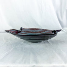 Load image into Gallery viewer, Vintage Murano Purple Glass with Brown Metallic Sparkles & Turquoise Swirl Crimped Bowl