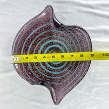Load image into Gallery viewer, Vintage Murano Purple Glass with Brown Metallic Sparkles & Turquoise Swirl Crimped Bowl