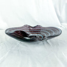 Load image into Gallery viewer, Vintage Murano Purple Glass with Brown Metallic Sparkles & Turquoise Swirl Crimped Bowl