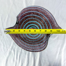 Load image into Gallery viewer, Vintage Murano Purple Glass with Brown Metallic Sparkles & Turquoise Swirl Crimped Bowl
