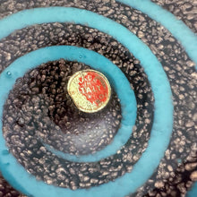 Load image into Gallery viewer, Vintage Murano Purple Glass with Brown Metallic Sparkles & Turquoise Swirl Crimped Bowl