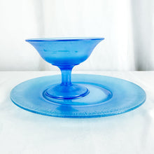 Load image into Gallery viewer, Vintage Fenton Celeste Blue Stretch Sherbet Cup and Cake Plate Set