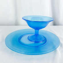 Load image into Gallery viewer, Vintage Fenton Celeste Blue Stretch Sherbet Cup and Cake Plate Set