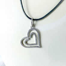 Load image into Gallery viewer, Vintage Sterling Silver &amp; Cubic Zirconia Heart Pendant Necklace
