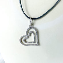 Load image into Gallery viewer, Vintage Sterling Silver & Cubic Zirconia Heart Pendant Necklace
