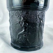 Load image into Gallery viewer, 1937 LE Smith Black Amethyst 3-Corner Embossed Dancing Nymphs Glass Vase