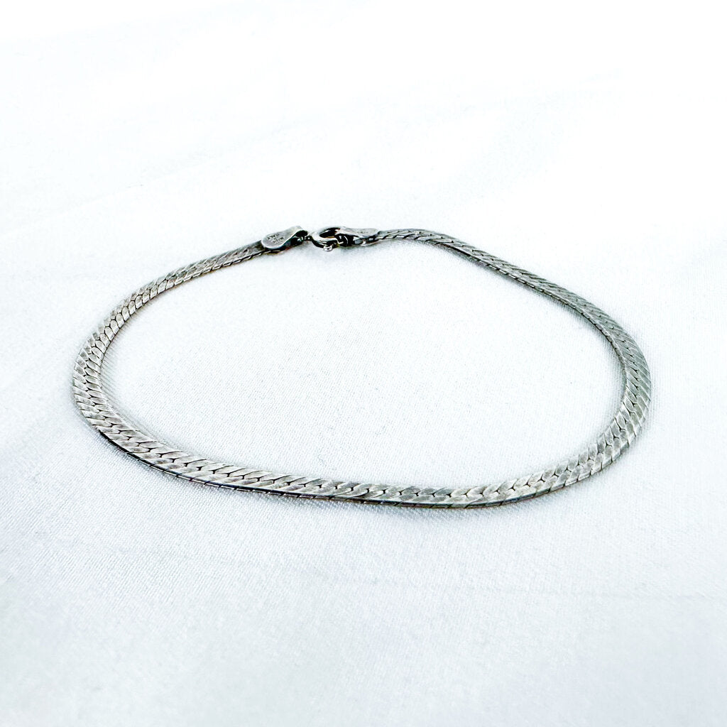 Vintage Sterling Silver Herringbone Chain Bracelet, 7 inches
