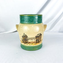 Load image into Gallery viewer, 1989 Teal & Beige Farm Building Stone Crock by Eugene Winton