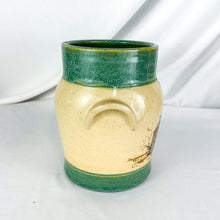 Load image into Gallery viewer, 1989 Teal & Beige Farm Building Stone Crock by Eugene Winton