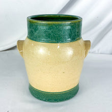 Load image into Gallery viewer, 1989 Teal & Beige Farm Building Stone Crock by Eugene Winton