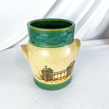 Load image into Gallery viewer, 1989 Teal & Beige Farm Building Stone Crock by Eugene Winton
