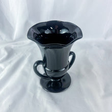 Load image into Gallery viewer, Vintage Black Amethyst Double Roman Handle Footed Glass Vase