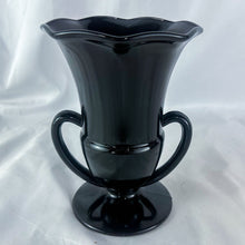 Load image into Gallery viewer, Vintage Black Amethyst Double Roman Handle Footed Glass Vase