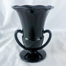 Load image into Gallery viewer, Vintage Black Amethyst Double Roman Handle Footed Glass Vase