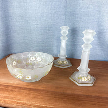 Load image into Gallery viewer, Antique Val St. Lambert Frosted Glass Candlesticks and Console Bowl Set