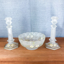 Load image into Gallery viewer, Antique Val St. Lambert Frosted Glass Candlesticks and Console Bowl Set