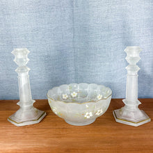 Load image into Gallery viewer, Antique Val St. Lambert Frosted Glass Candlesticks and Console Bowl Set