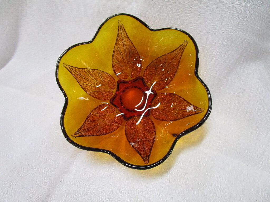 Vintage Indiana Amber Glass Footed Bowl -  Hong Kong