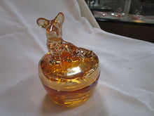 Load image into Gallery viewer, Vintage Jeannette Marigold Carnival Glass Scottie Dog Lidded Trinket Dish