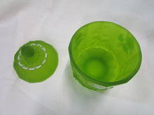Load image into Gallery viewer, Vintage Westmoreland Hand-Painted Green Satin Glass Lidded Candy Jar