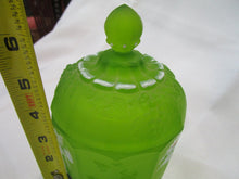 Load image into Gallery viewer, Vintage Westmoreland Hand-Painted Green Satin Glass Lidded Candy Jar
