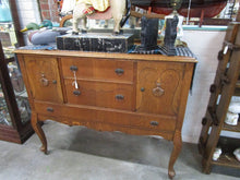 Load image into Gallery viewer, Antique Tiger Oak Server Sideboard with Mirror