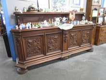 Load image into Gallery viewer, Antique Carved Oak Sideboard with Display Top Shelf