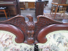 Load image into Gallery viewer, Vintage Carved Wood Eagle Back Upholstered Three Cushion Sofa Couch