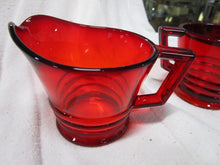 Load image into Gallery viewer, Vintage Ruby Red Amberina Paden City Penny Line Creamer and Sugar Set