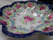 Load image into Gallery viewer, Vintage Handpainted Porcelain Cobalt Blue Floral Scalloped Edge Fruit Decor Bowl