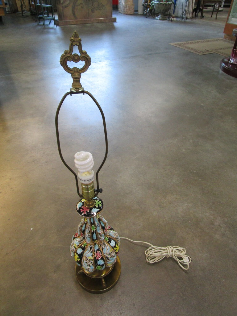 MCM Capodimonte Pierced Porcelain Lamp on Brass Base No Shade