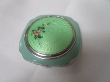 Load image into Gallery viewer, Vintage Green Enamel Handpainted Floral Powder Compact