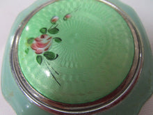 Load image into Gallery viewer, Vintage Green Enamel Handpainted Floral Powder Compact