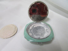 Load image into Gallery viewer, Vintage Green Enamel Handpainted Floral Powder Compact
