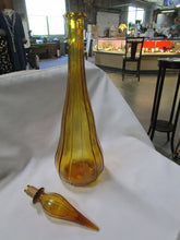 Load image into Gallery viewer, Vintage Amber Ribbed Glass Tall Decanter Bottle with Stopper
