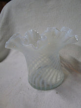 Load image into Gallery viewer, Vintage Fenton White Opalescent Spiral Glass Hat Vase