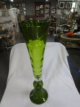 Load image into Gallery viewer, Green Optic Dot Glass Pedestal Tall Vase