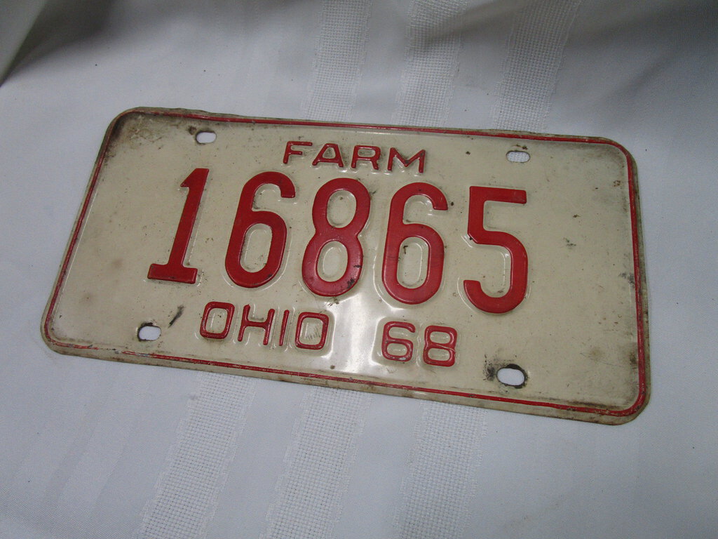 1968 Ohio Farm Automobile License Plate Tag 16865 Standpipe Antiques