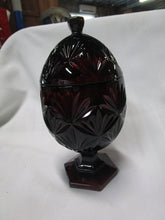Load image into Gallery viewer, Vintage Ruby Red Glass Starburst Pedestal Egg Candy Dish