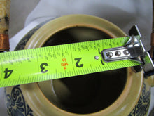 Load image into Gallery viewer, Vintage Porcelain Tan/Blue Floral Teapot with Bamboo Handle and (6) No Handle Tea Cups