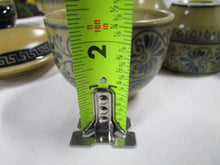 Load image into Gallery viewer, Vintage Porcelain Tan/Blue Floral Teapot with Bamboo Handle and (6) No Handle Tea Cups