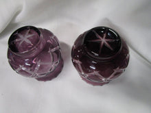 Load image into Gallery viewer, Vintage Purple Amethyst Glass Cut to Clear Votive Lamps Pair