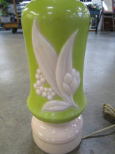 Load image into Gallery viewer, MCM Retro Chartreuse &amp; Cream Lily of the Valley Aladdin Electric Lamp No Shade
