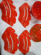 Load image into Gallery viewer, Retro California Pottery Orange/Green Ceramic Appetizer Set with Lazy Susan Wheel