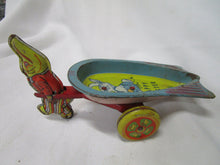 Load image into Gallery viewer, Retro 1950's Wyandotte Toys Tin Litho Happy Easter Bunny Pull Cart Toy