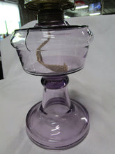 Load image into Gallery viewer, Antique Purple Glass Pedestal Oil Lamp with Clear Glass Chimney